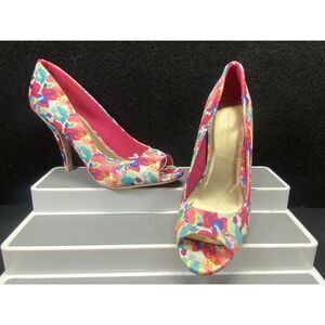 Christian Siriano For Payless‎ Size 9.5 Peep Toe Heels 4" Floral Watercolor